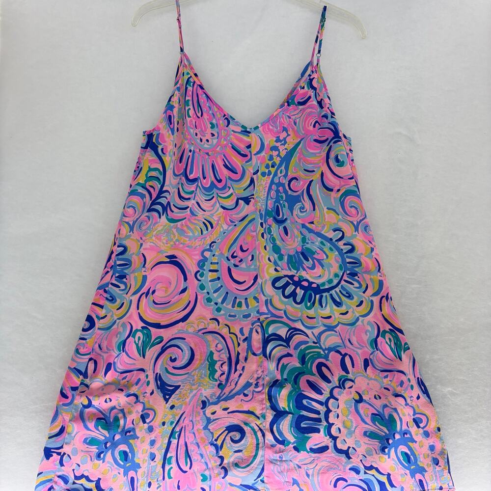 Lilly Pulitzer Spaghetti Strap Mini Slip Dress Size L Pink Blue Abstract Print - Picture 1 of 14